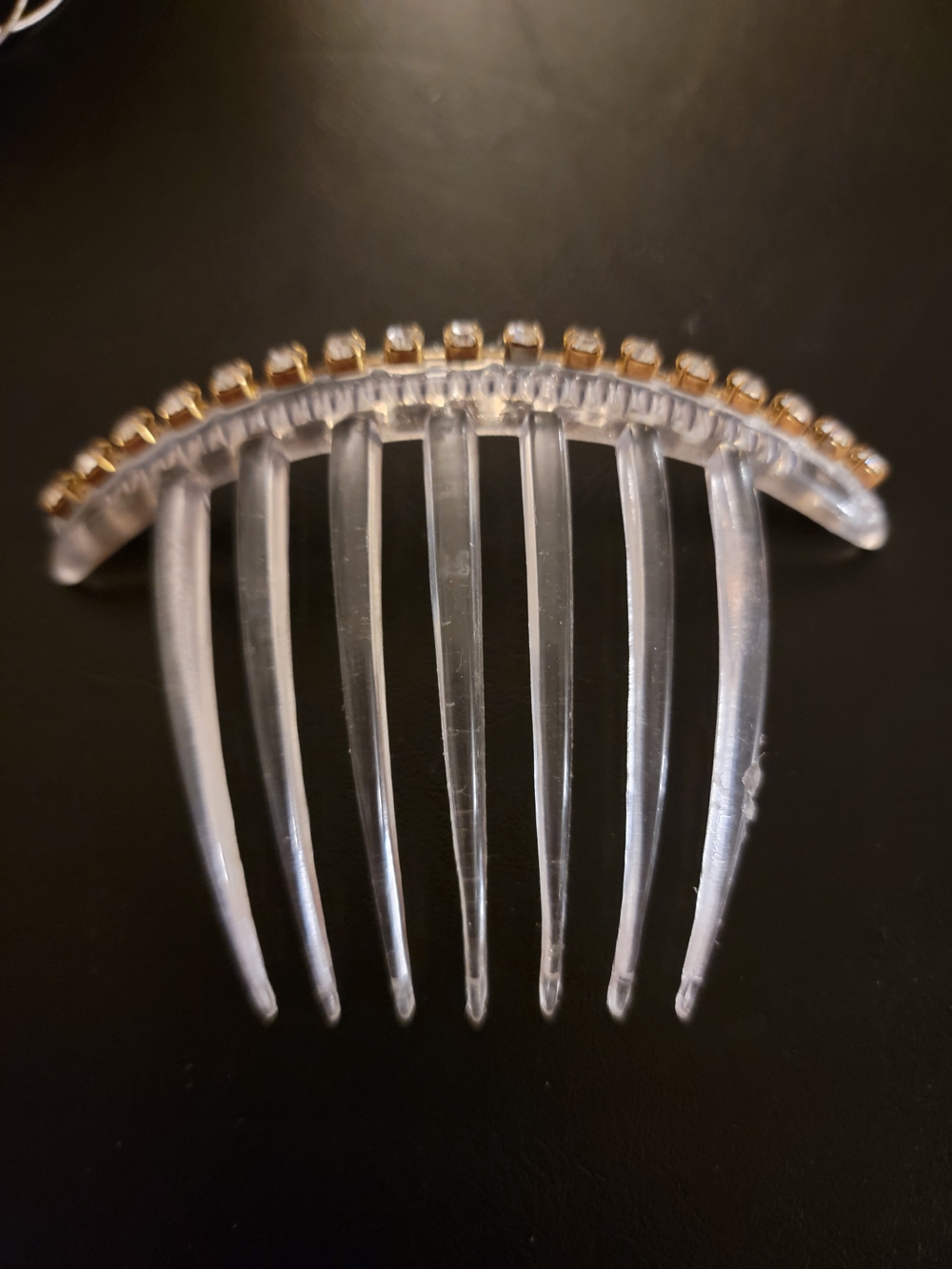 Clear Hair Comb with Gold Accent Rhinestones - Women Accessories